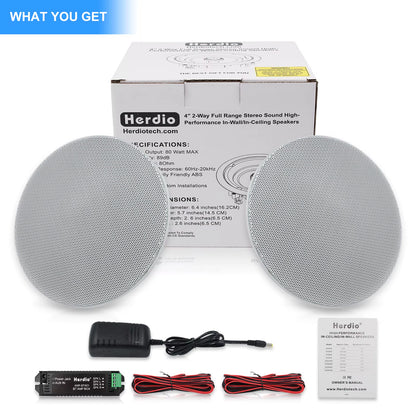 4 Inch Flush Mount Two-Way Stereo Ceiling Bluetooth Speaker for Indoor and Outdoor Placement in Bathroom Kitchen Bedroom