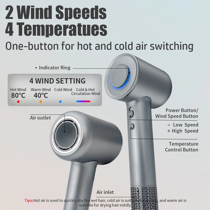 High-Speed Professional Hair Dryer with Negative Ion Technology and Magnetic Nozzle for Enhanced Hair Care and Styling