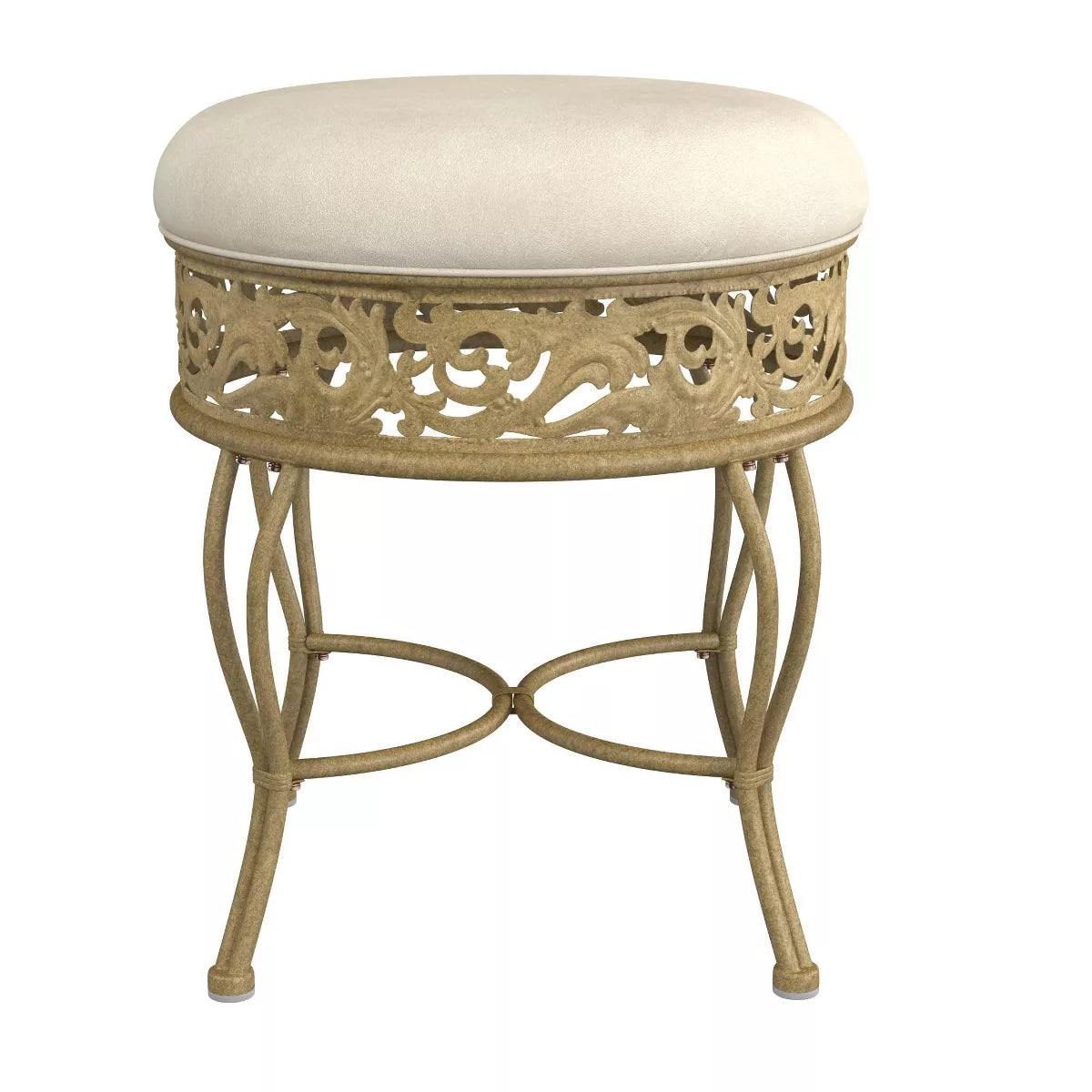 18.5" Villa III Upholstered Backless Metal Vanity Stool Beige - round Padded Seat, Makeup Bench