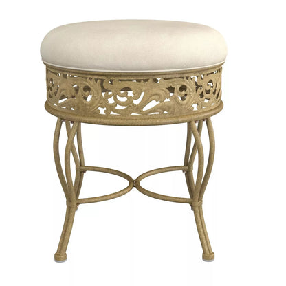 18.5" Villa III Upholstered Backless Metal Vanity Stool Beige - round Padded Seat, Makeup Bench