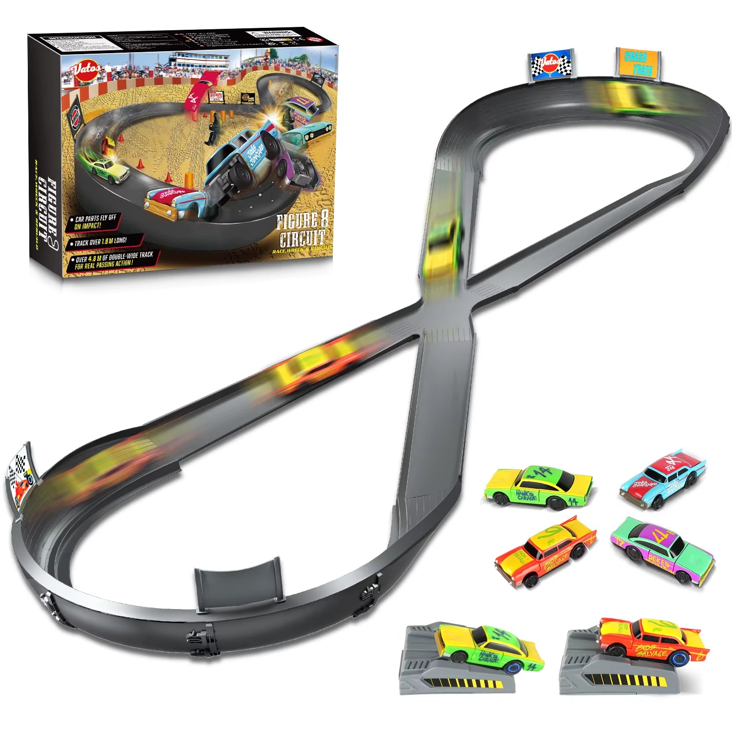 VATOS CRASH RACERS Track Speed Collision Racing Car Set Rechargeable Cars the Fast and the Furious Racing Toys Gifts Kids Game