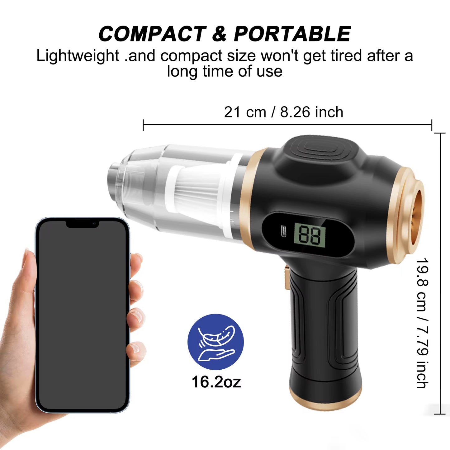 Powerful 2-In-1 Air Duster & Vacuum, Handheld Cordless Cleaner with Digital Display for Electronics Car Home Office