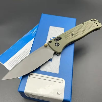 Folding BM 535 EDC Knife with 440C Blade and Nylon Fiber Handle - Blue/Khaki, Ideal for Hiking, Camping, and Hunting
