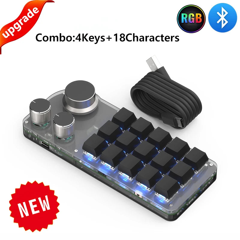 USB Custom Keyboard Macro 6/21 Key 1 Knob Programming RGB Bluetooth Gaming Photoshop Hotswap Mini Mechanical Bluetooth Keyboard
