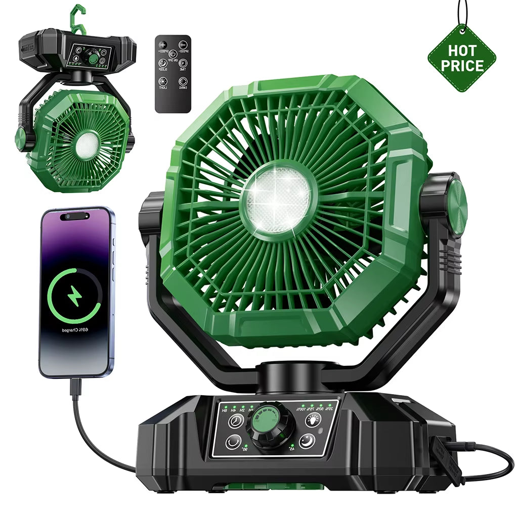 Coldsky 20,000mAh Rechargeable Camping Fan with Remote Control, 4 LED Lights, and 8 Adjustable Speeds for Outdoor Use