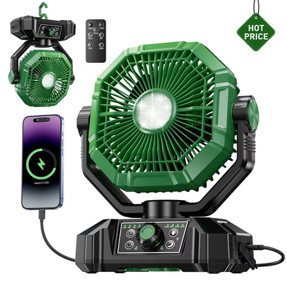 Coldsky 20,000mAh Rechargeable Camping Fan with Remote Control, 4 LED Lights, and 8 Adjustable Speed Settings for Outdoor Use