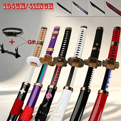 Set of 3 Handmade 41" Zoro Katanas - Anime Cosplay Swords Crafted from Bamboo Wood for Collectors and Gift Giving