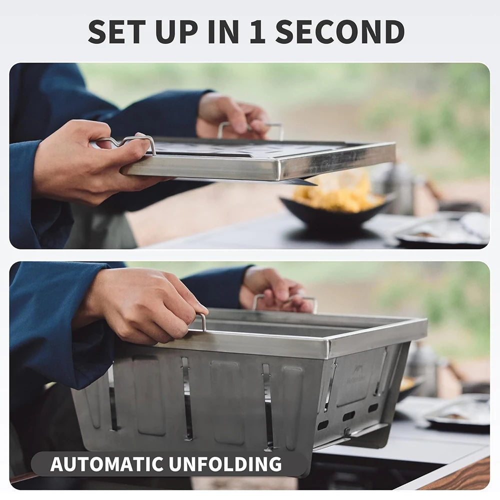 Naturehike Portable Folding Charcoal Grill for IGT Table - Outdoor BBQ Rack with Tongs