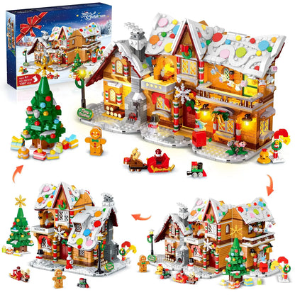 2025 LED Gingerbread House Building Toy - 3 Style Modes with Santa, Christmas Tree, and Train for Ages 8 and Up