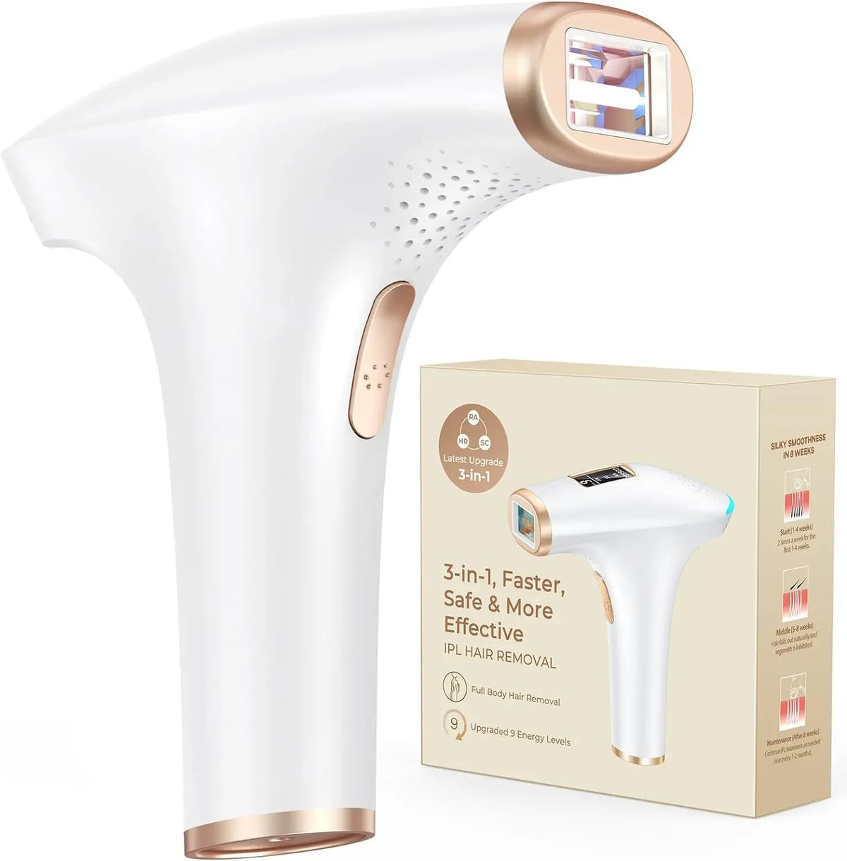 999900 Flashes IPL Hair Removal Device for Safe, Permanent, and Painless Treatment on Face and Body for Home Use by Men and Women