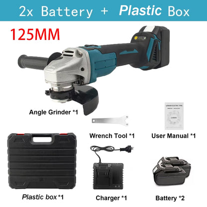 125MM Brushless Electric Angle Grinder with Variable Speed - M14 Cutting Tool for Woodworking Compatible with Makita 18V Battery