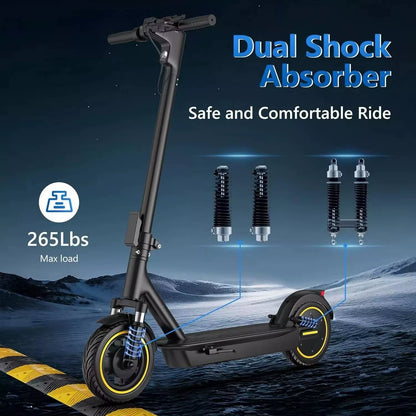 LPMAX 10" Tires Folding Electric Scooter 22MPH Max Speed 500W 14.5AH 28Miles Long Range Dual Shock Absorber Escooter