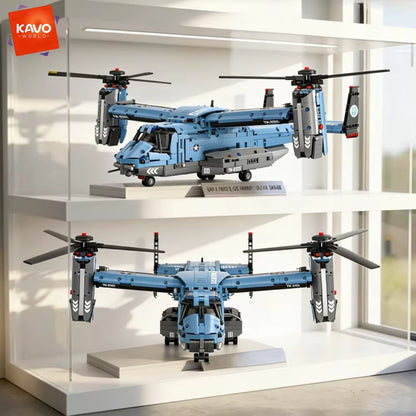 KAVOWORLD 1486-Piece V-22 Military Transport Aircraft Building Block Set - STEM Educational DIY Assembly Toy