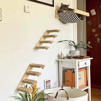Wall-Mounted Cat Climbing Shelf with Four-Step Stairway and Sisal Scratching Post for Enhanced Pet Play and Comfort