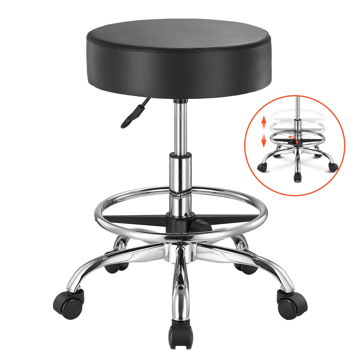 Succebuy Height Adjustable Rolling Stool with Wheels, 450 lbs Weight Capacity, Round Chair for Salon, Spa, and Tattoo Clinic