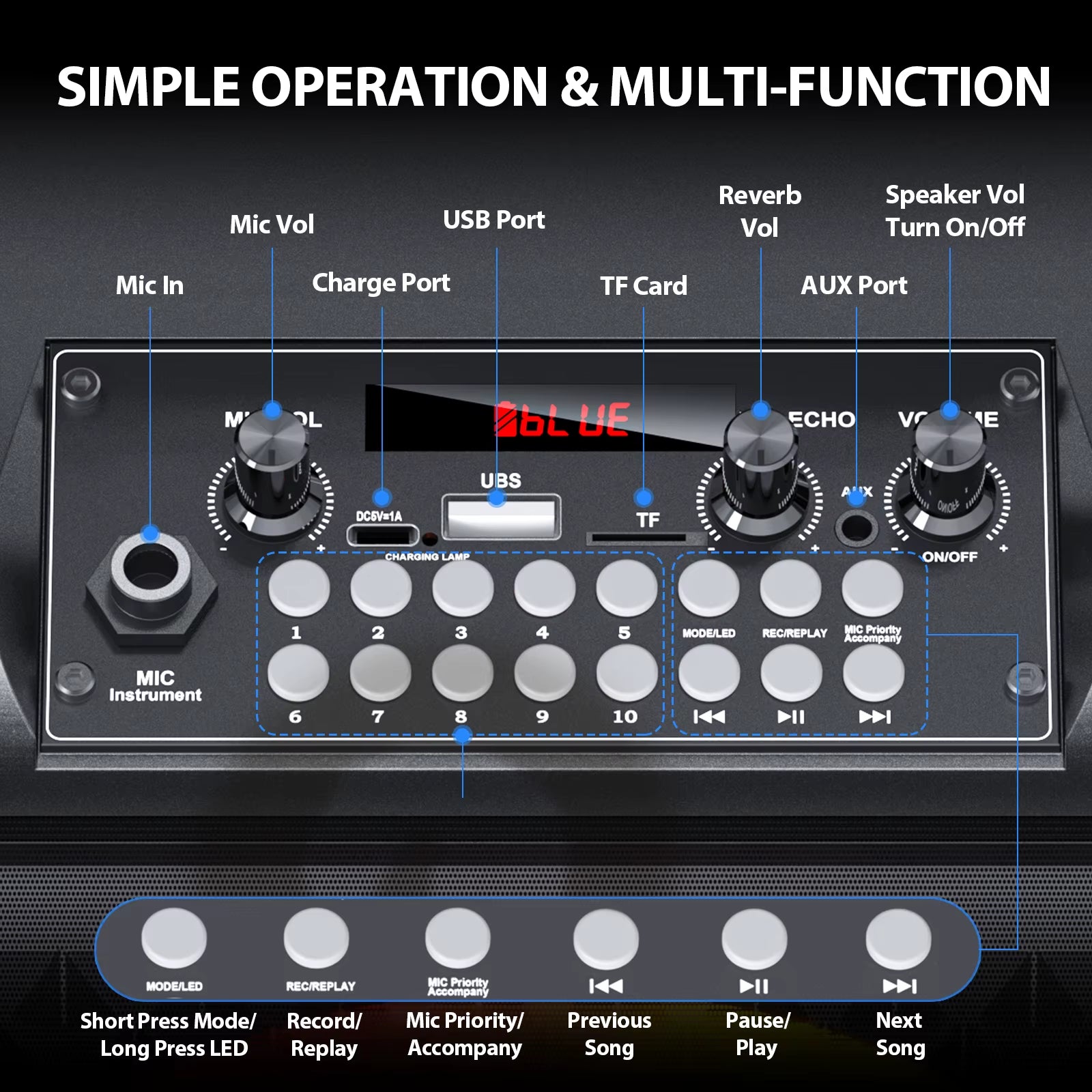 Wireless Speaker, Portable Bluetooth Speaker with Microphone and LED Light, Karaoke Speaker Machine, Home Karaoke System