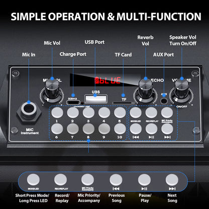 Wireless Speaker, Portable Bluetooth Speaker with Microphone and LED Light, Karaoke Speaker Machine, Home Karaoke System