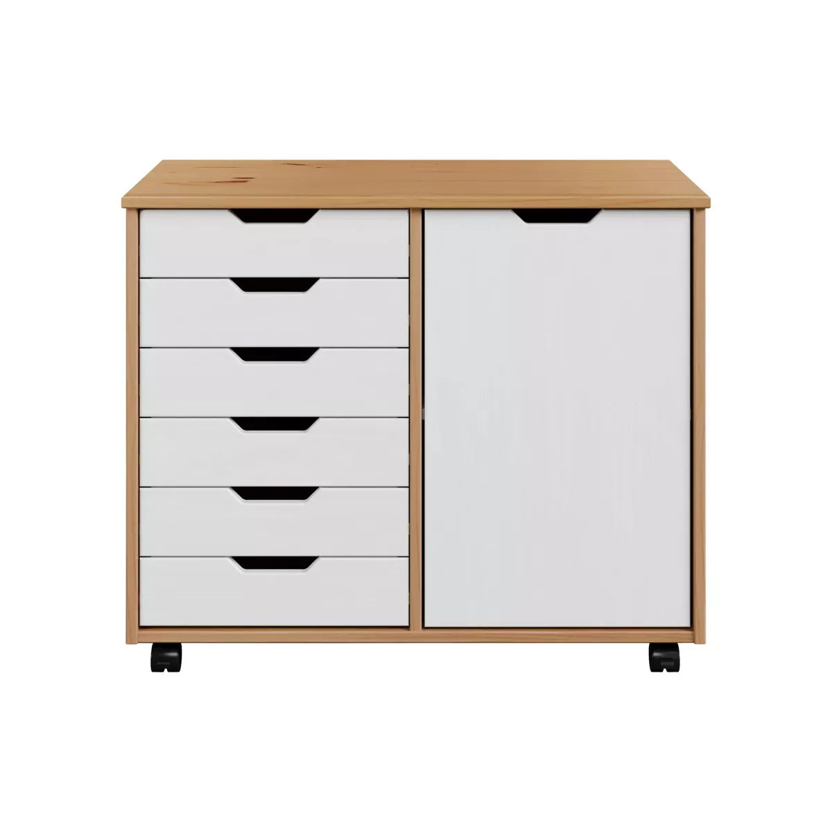 6 Door Drawer Roll Cart White and Natural Wood