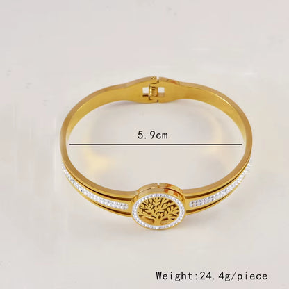4Pcs/Set Stainless Steel Hollow Tree of Life Peace Pendant Necklace Bracelet Earrings Ladies Wedding Jewelry Set