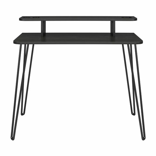 Home Vanity Black Oak - Mid-Century Modern Design, Metal Frame, Particle Board Surface