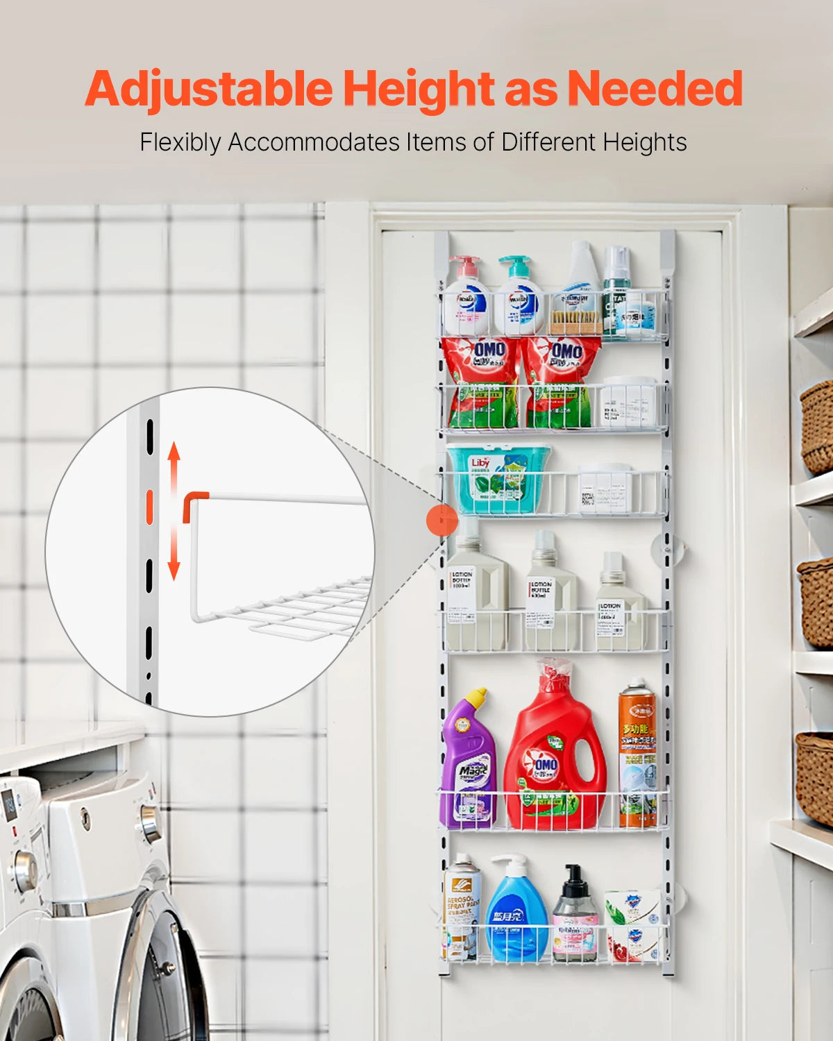 Heavy-Duty Steel Over-the-Door Pantry Organizer with Adjustable Multi-Tier Spice Rack Shelves