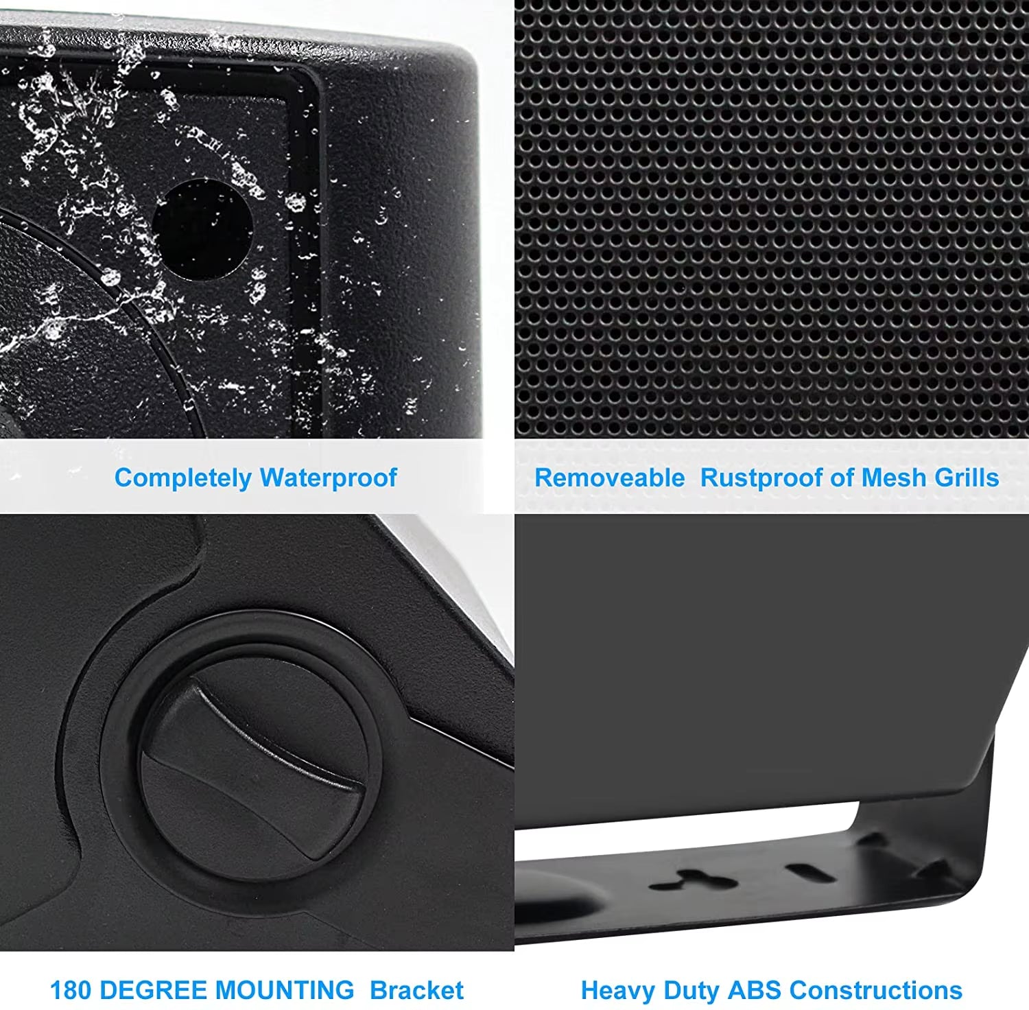 5.25'' 300W Indoor Outdoor Waterproof Dual Speakers Home Theater Wall Mount System for Garage Basement Living Room Black
