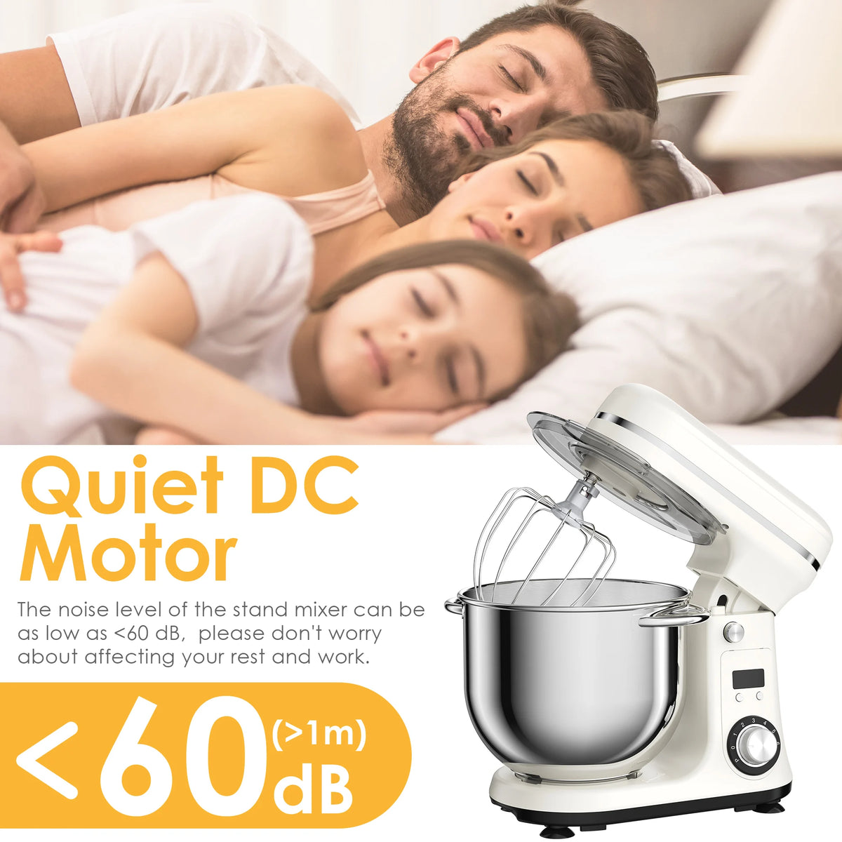 Biolomix Professional Kitchen Stand Mixer with Quiet Motor, 6-Speed Settings, 1200W Power, 6L Capacity, and Cream Egg Whisk Attachment