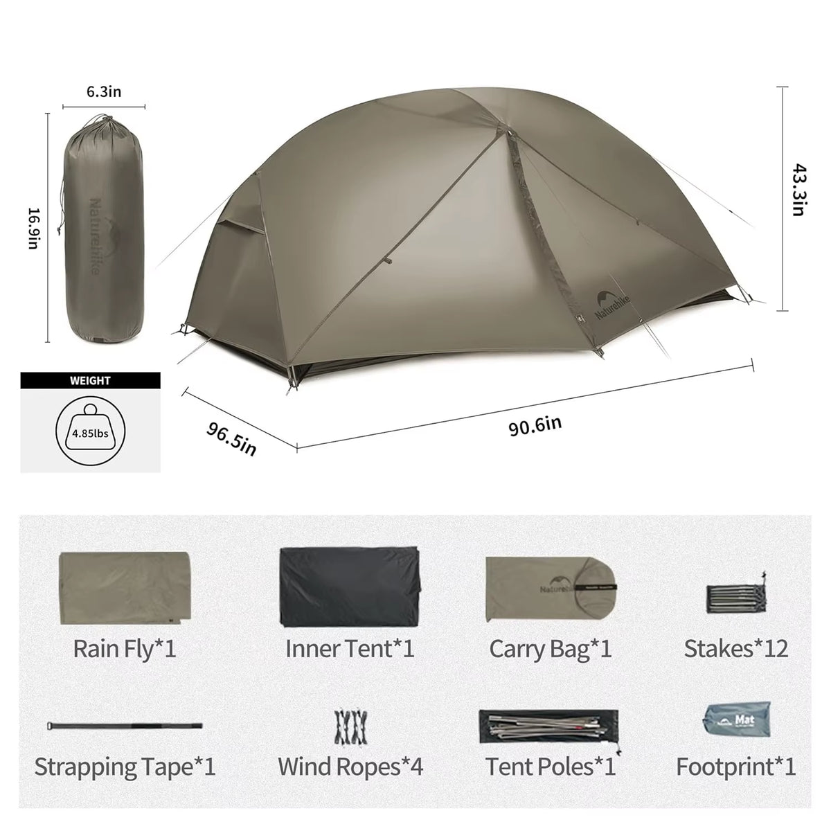 Naturehike Mongar PRO Ultralight Waterproof Tent for 1-3 Persons - 20D Nylon Camping and Backpacking Solution