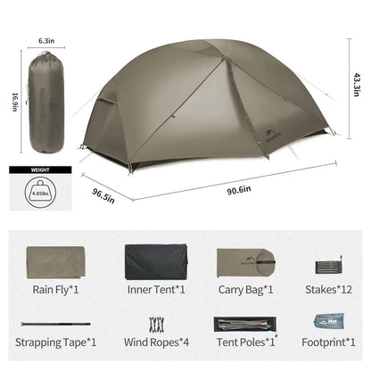 Naturehike Mongar PRO Ultralight Waterproof Tent for 1-3 Persons - 20D Nylon Camping and Backpacking Solution