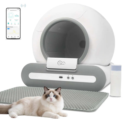 DOEL 65L Self-Cleaning Cat Litter Box App Control, ONLY Supports 2.4G Wifi W/Litter Mat&Trash Bags, Fit for Tofu & Mixed Litter