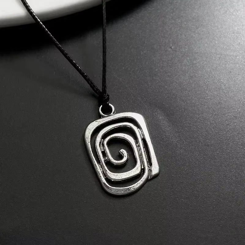Vintage Spiral Vortex Pendant Necklace with Hand-Woven Leather Rope for Women - Bohemian Goth Fashion Jewelry 2026 Y2K Collection