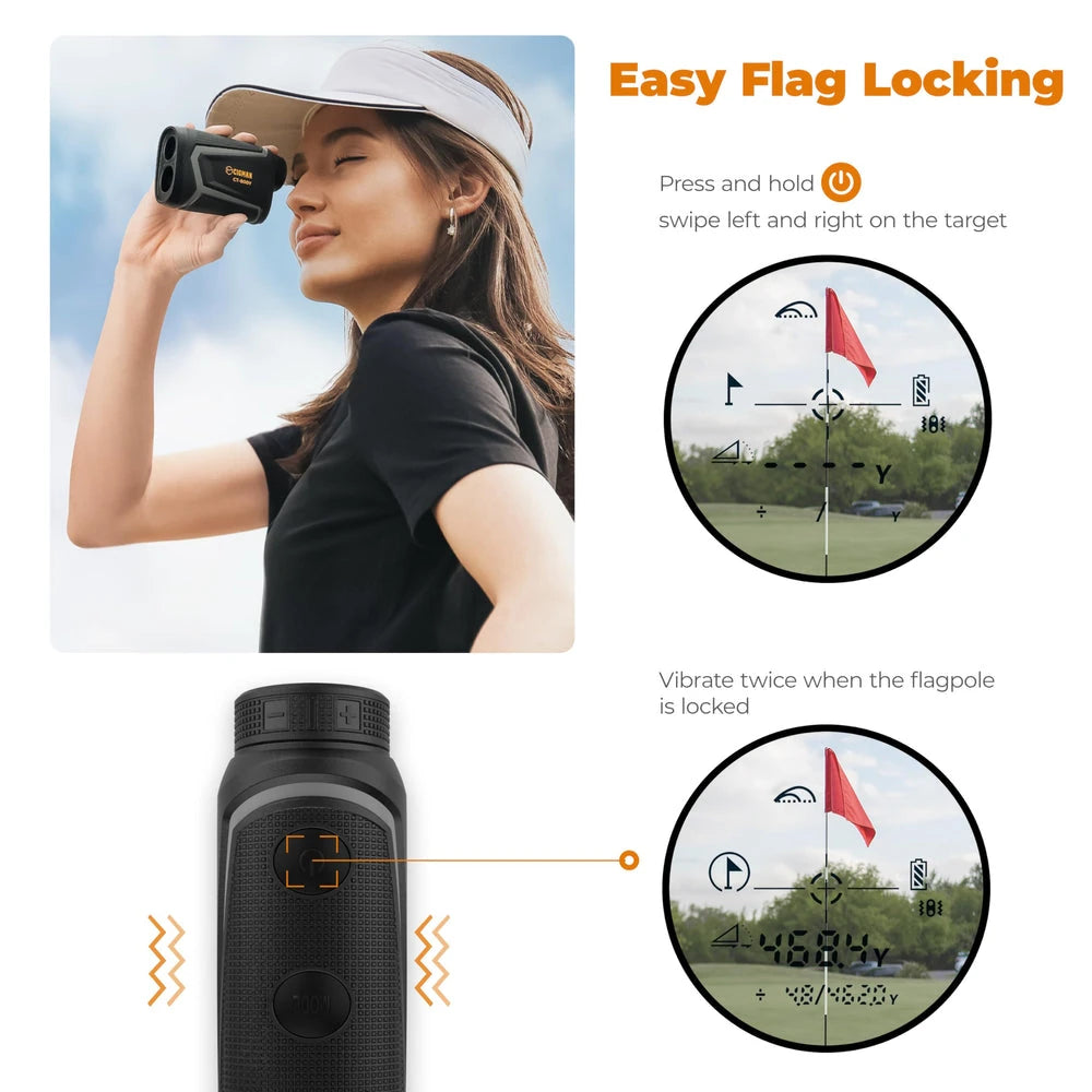 Precision Golf Rangefinder with 850 Yards Range and Slope Compensation Accurate Laser Distance Measuring Device Rechargeable Li-Ion Battery High Definition LCD Display Portable Golf Hunting Climbing Bird Watching
