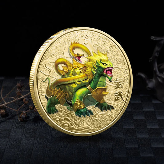 Chinese Lucky Gold Coin Ancient Mythical Creatures Collection Dragon Tiger Challenge Coin Badge Commemorative Souvenir for Home
