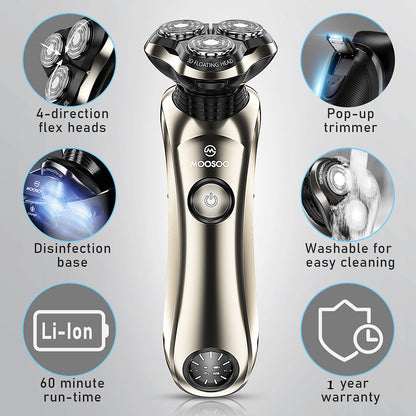 Shaver All-Round Floating Head Shaver Waterproof Rechargeable Men'S Electric Shaver Hair Clipper for Wet/Dry Use