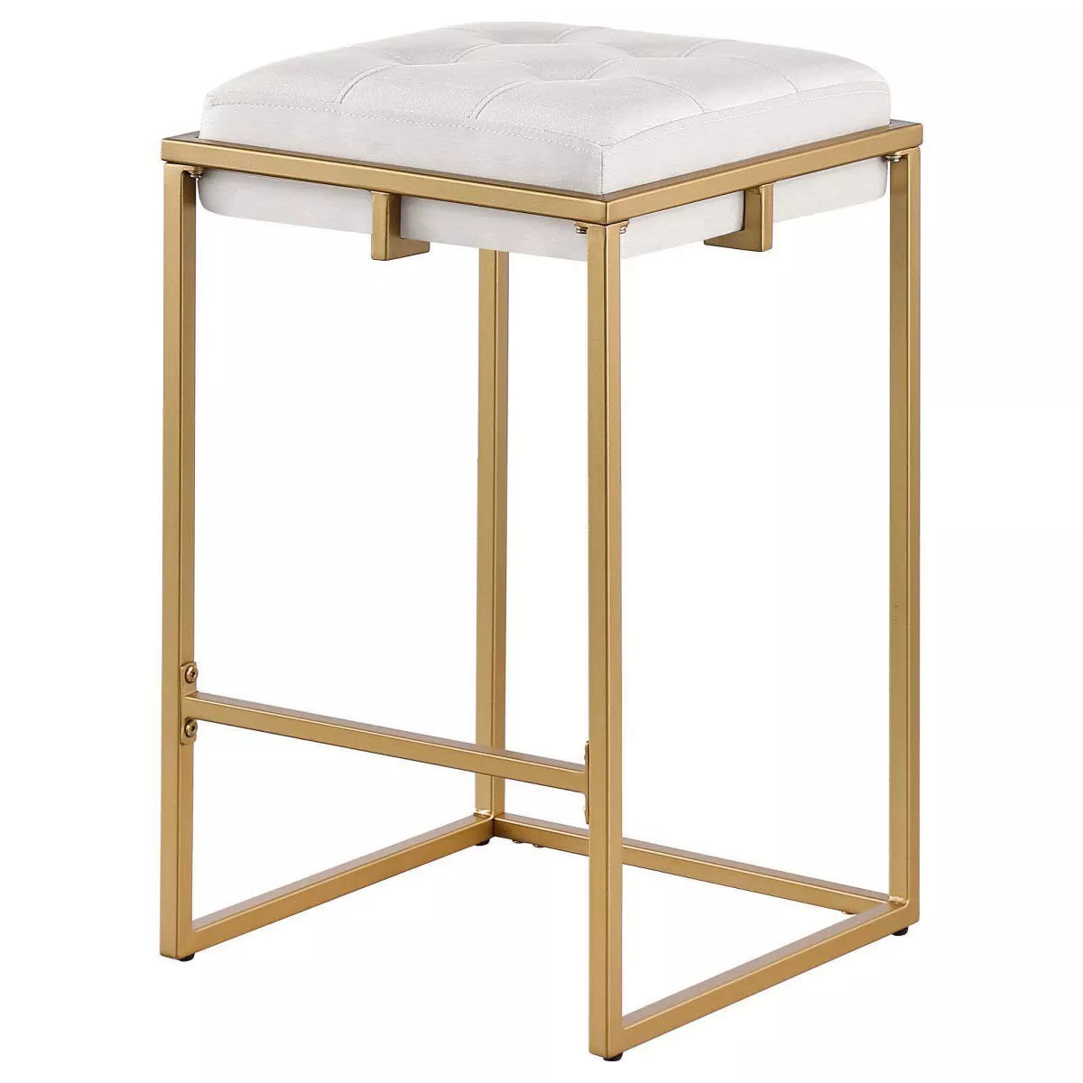 Nadia Modern Upholstered Square Counter Height Barstools Set of 2 in Beige and Gold