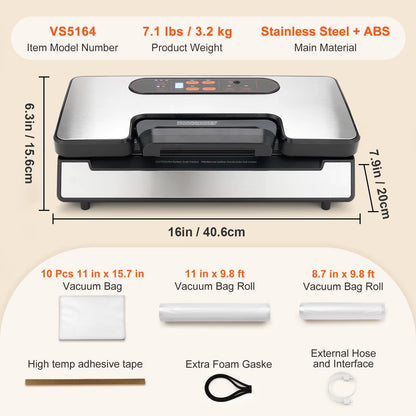 90Kpa 130W Vacuum Sealer Food Packaging Machine with Free 10Pcs Vacuum Bags for Household Kitchen Vacuum Food Sealing