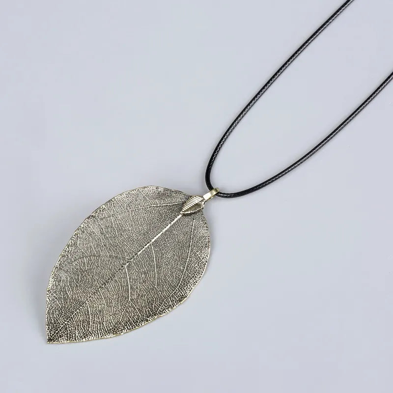 Unique Natural Real Leaf Choker Pendant Necklace for Women True Leaves Shape Filigree Vintage Necklace Jewelry Gift