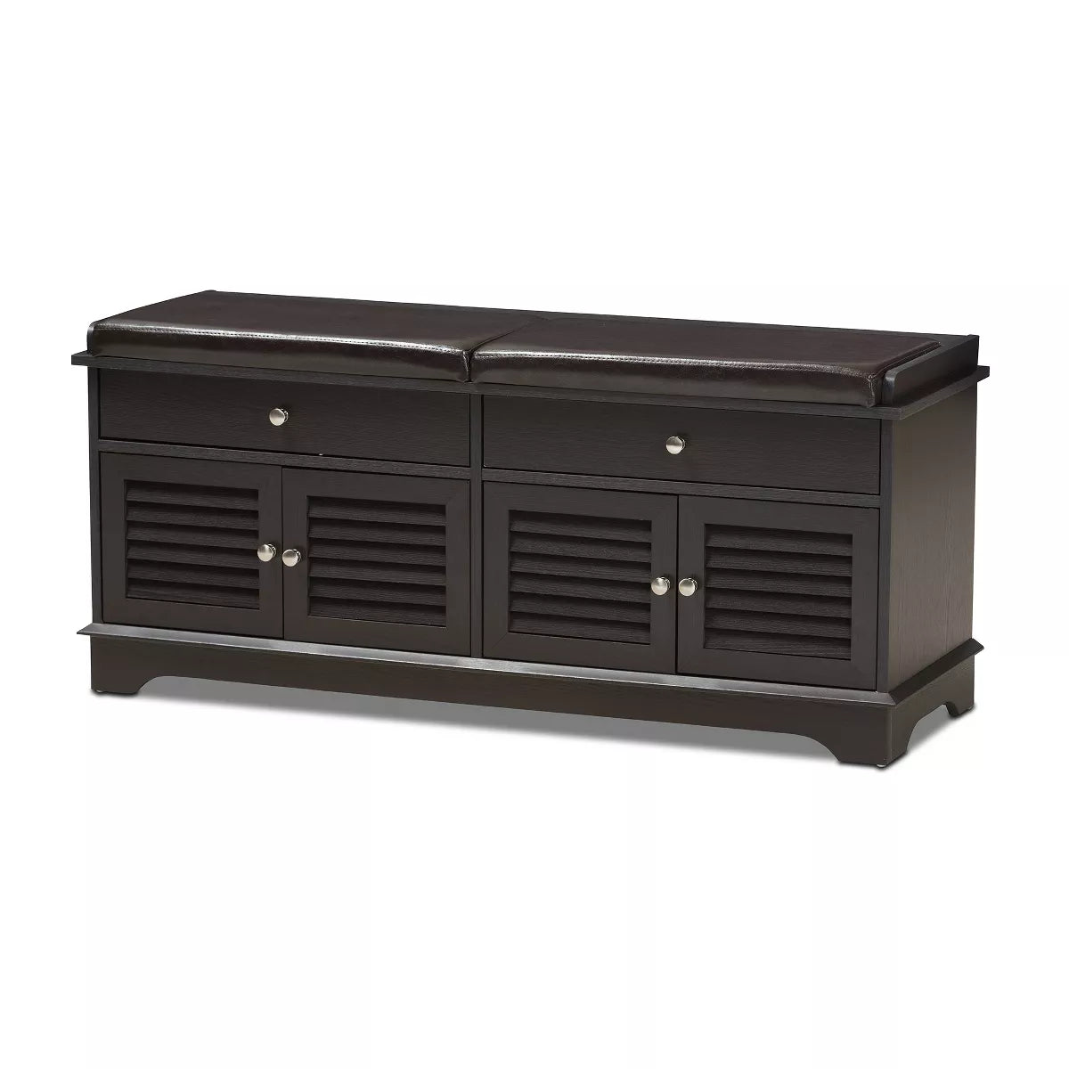 Leo Modern Contemporary Wood Shoe Storage Bench with Upholstered Seat and Ventilated Cabinet in Dark Brown - Baxton Studio