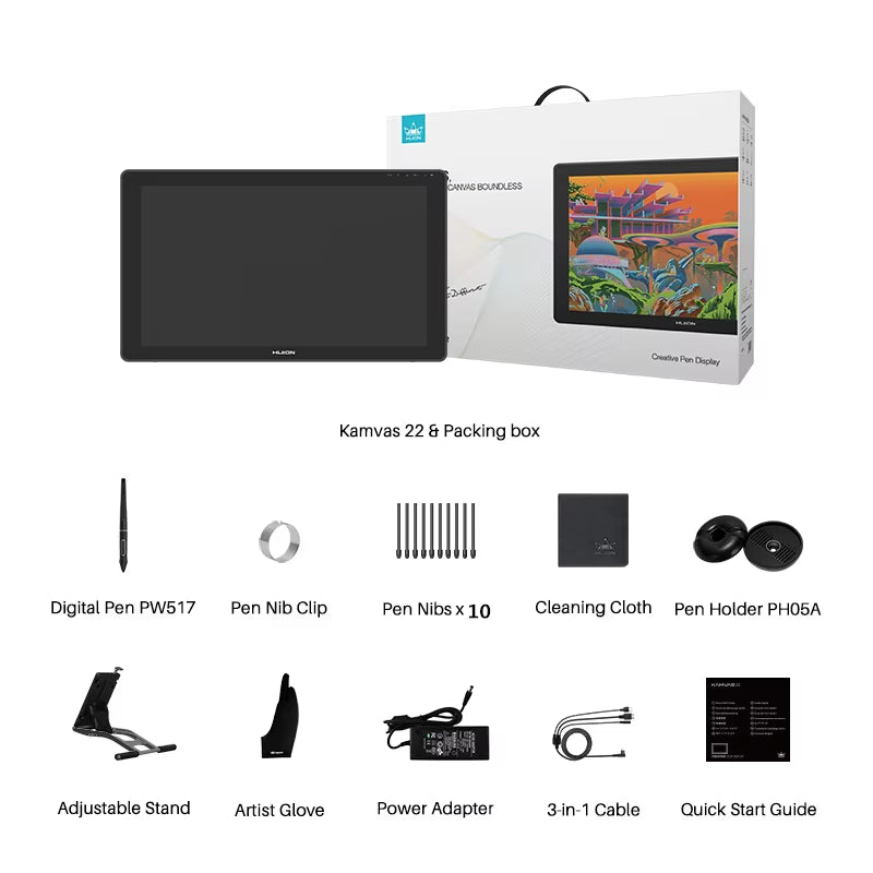 HUION Kamvas 22 Graphic Pen Tablet Monitor Pen Display 21.5 Inch Anti-Glare Screen 120%S RGB Windows Mac and Android Device