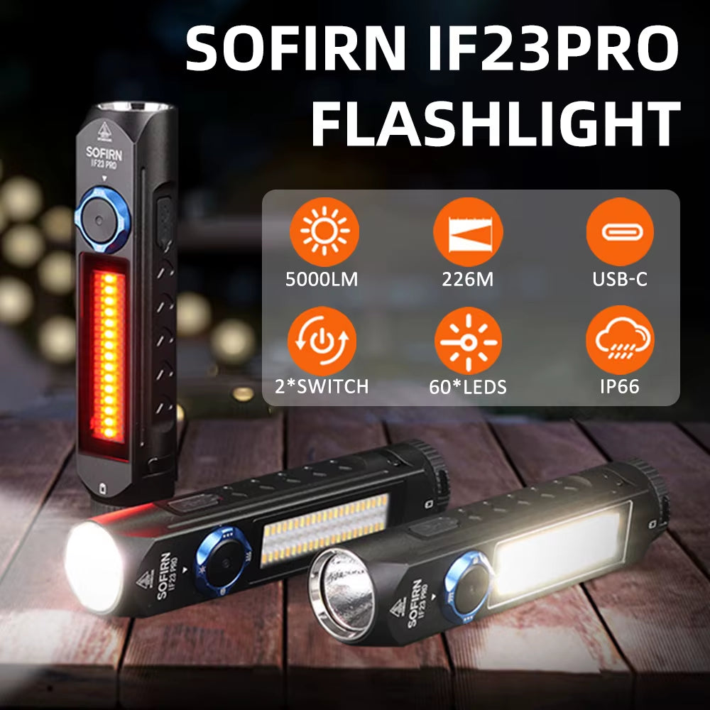 IF23 PRO 5000Lm Flashlight XHP70B Led Rechargeable USB C Super Bright EDC Torch with RGB Magnet for Outdoor Emergency