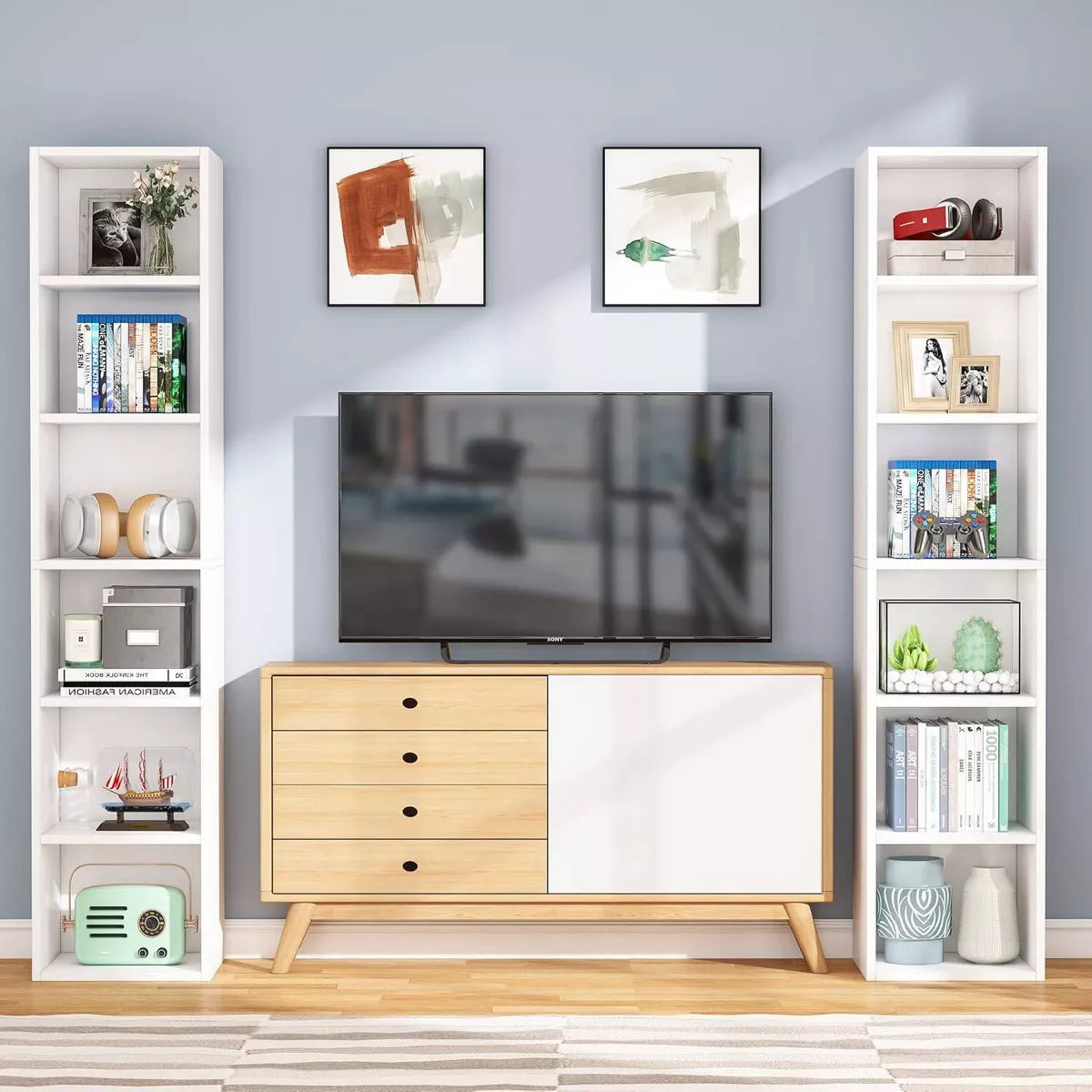 70.9" 6 Tier Narrow Bookshelf White