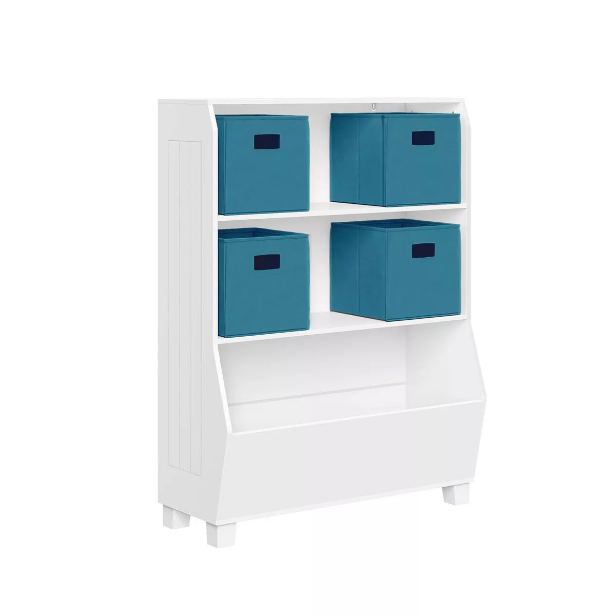 Kids' 34" Playroom Bookshelf with Veggie Bin Organizer, 2 Open Toy Storage Shelves, and 4 Fabric Bins