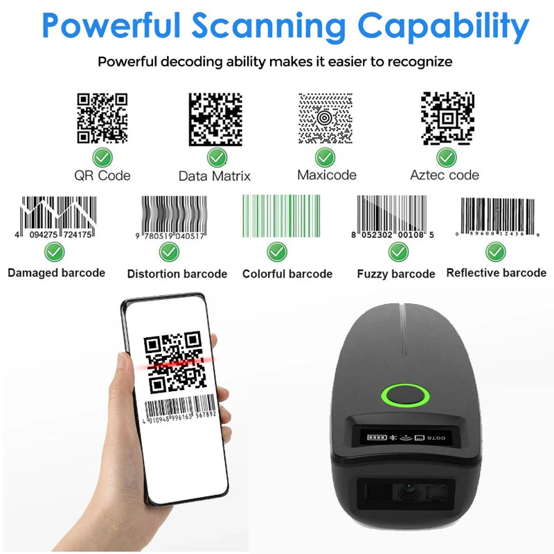 Mini Barcode Scanner USB Wired/Bluetooth/ 2.4G Wireless 1D 2D Scanner QR PDF417 EAN13 Data Matrix Bar Code Reader