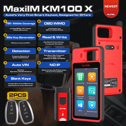 Autel MaxiIM KM100 KM100X Key Programming Tool with Lifetime Free IMMO and Key FOB Programming, OBD IMMO Key Learning, Compatible with IM508