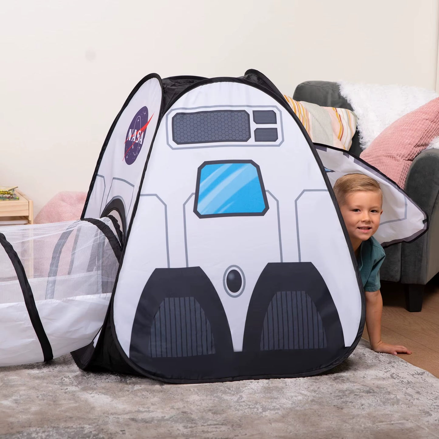 Joyfy Rocket Ship Play Tents Set Pop up Play House with Tunnel 3-Piece Play Tent for Kids Pretend Play Birthday Gift