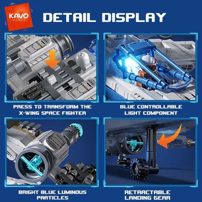 KAVOWORLD 1271-Piece X-Wing Space Fighter Building Block Set with LED Lighting and Mechanical Linkage, Transformable Starship Model with Retractable Landing Gear, Ideal Construction Toy for Adults and Teens, Perfect Gift for Space Enthusiasts