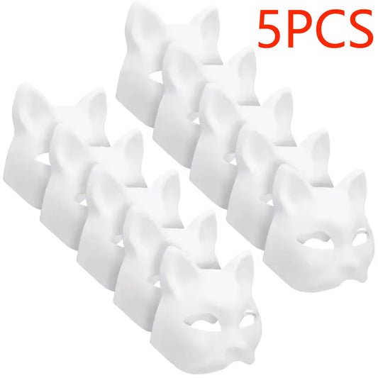 5-50Pcs Cat Fox Mask Halloween Blank Mask Costume for Kids Adults for Holiday Party Role Playing Accessories