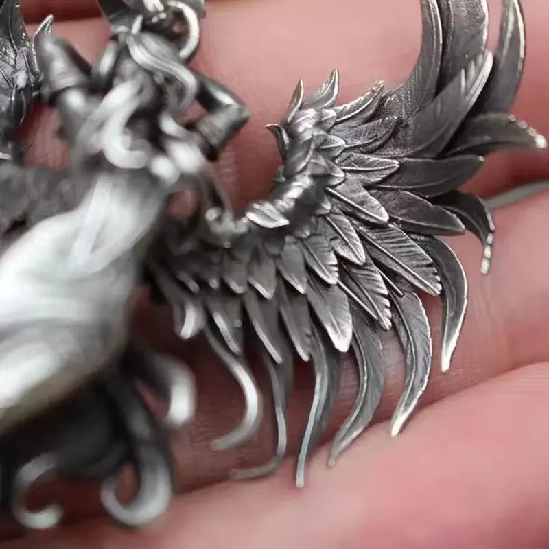 Vintage Silver Angel Wings Pendant Necklace for Men and Women - Statement Punk Street Style Stainless Steel Chain Jewelry