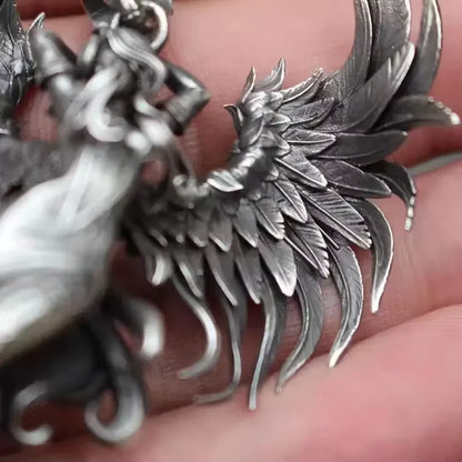 Vintage Silver Angel Wings Pendant Necklace for Men and Women - Statement Punk Street Style Stainless Steel Chain Jewelry