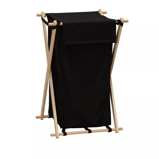 Wood X-Frame Laundry Hamper in Black with Liner - Collapsible Sorter, 139.72L Capacity
